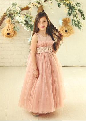 Mauve Satin Tulle V Back Flower Girl Dress